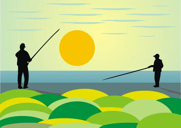 日出时的捕鱼 — 图库矢量图片