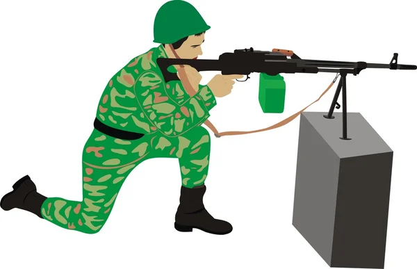 Le tireur d'élite avec une mitrailleuse — Image vectorielle
