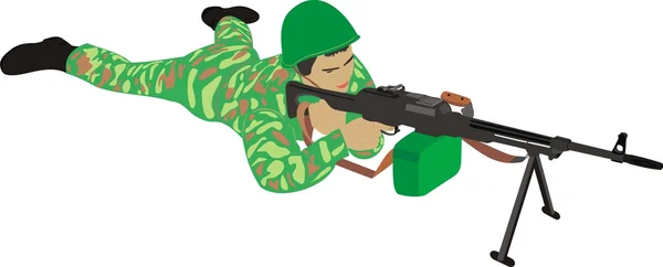 El soldado con una ametralladora — Vector de stock