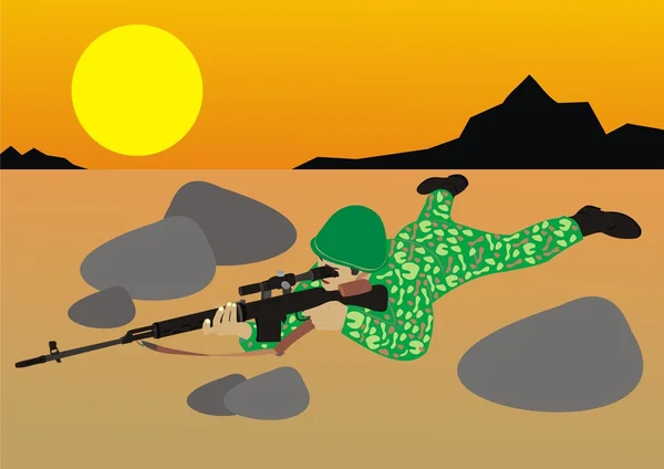 在沙漠中狙击手 — 图库矢量图片
