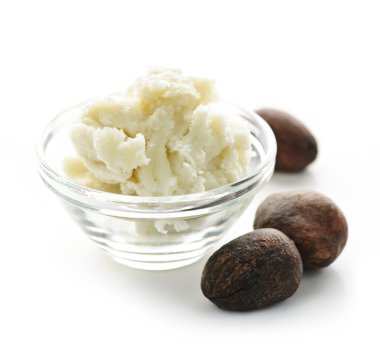 Shea butter and nuts in bowl clipart