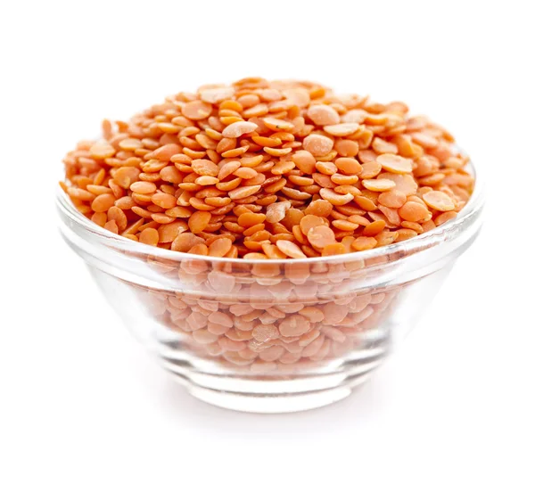 Bowl of uncooked red lentils — Stock Photo, Image