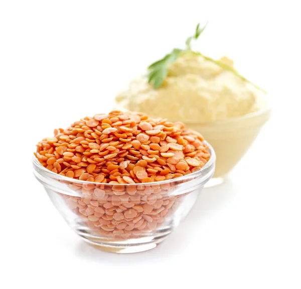 Red lentils and lentil hummus — Stock Photo, Image