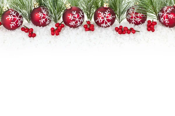 Christmas border with red ornaments — Stock Photo, Image