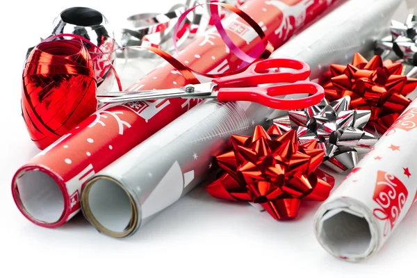Christmas wrapping paper rolls — Stock Photo, Image