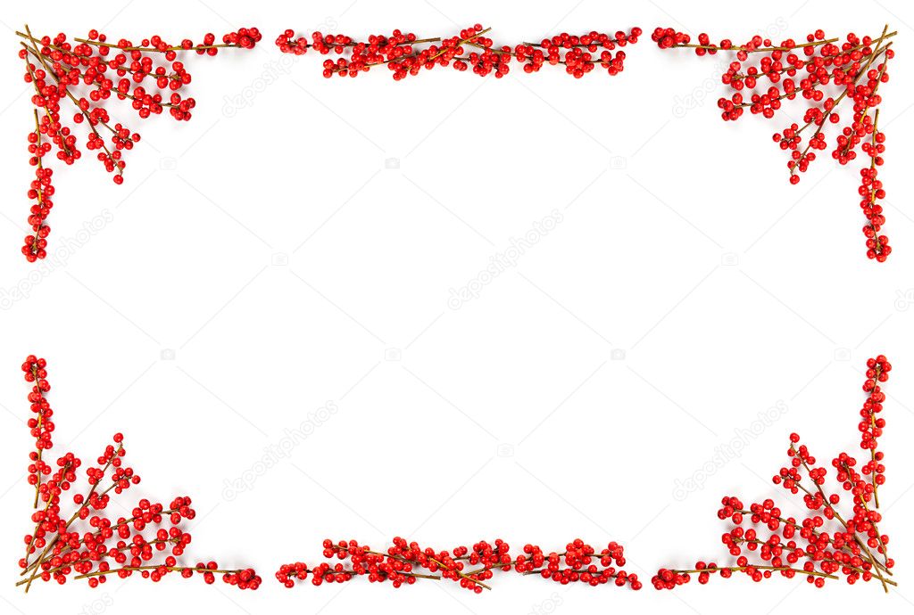 Christmas border with red berries