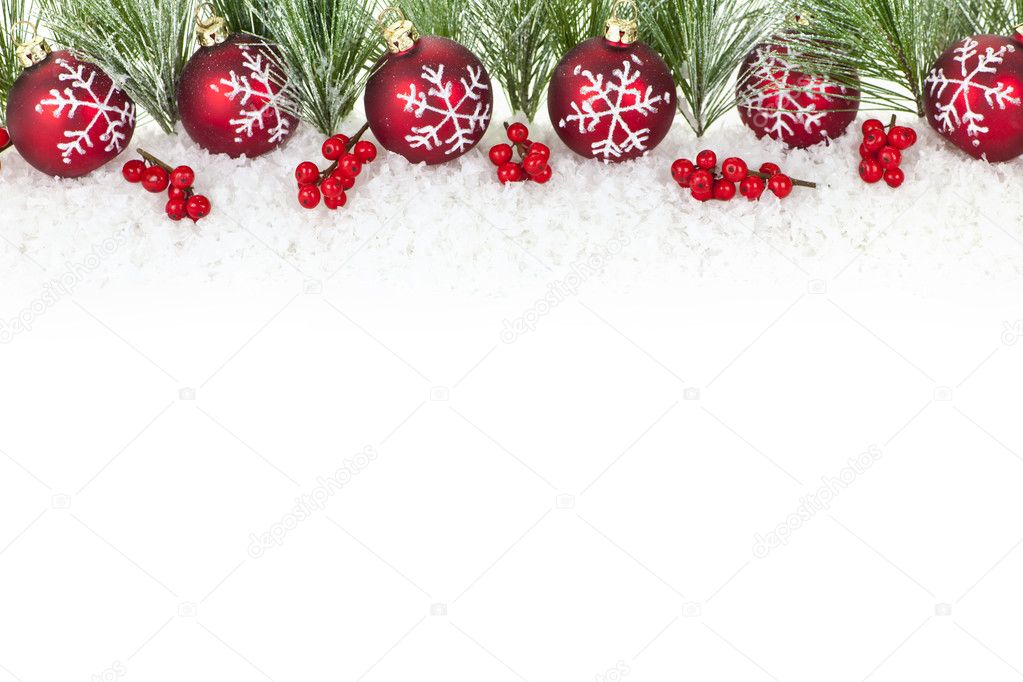 Christmas border with red ornaments