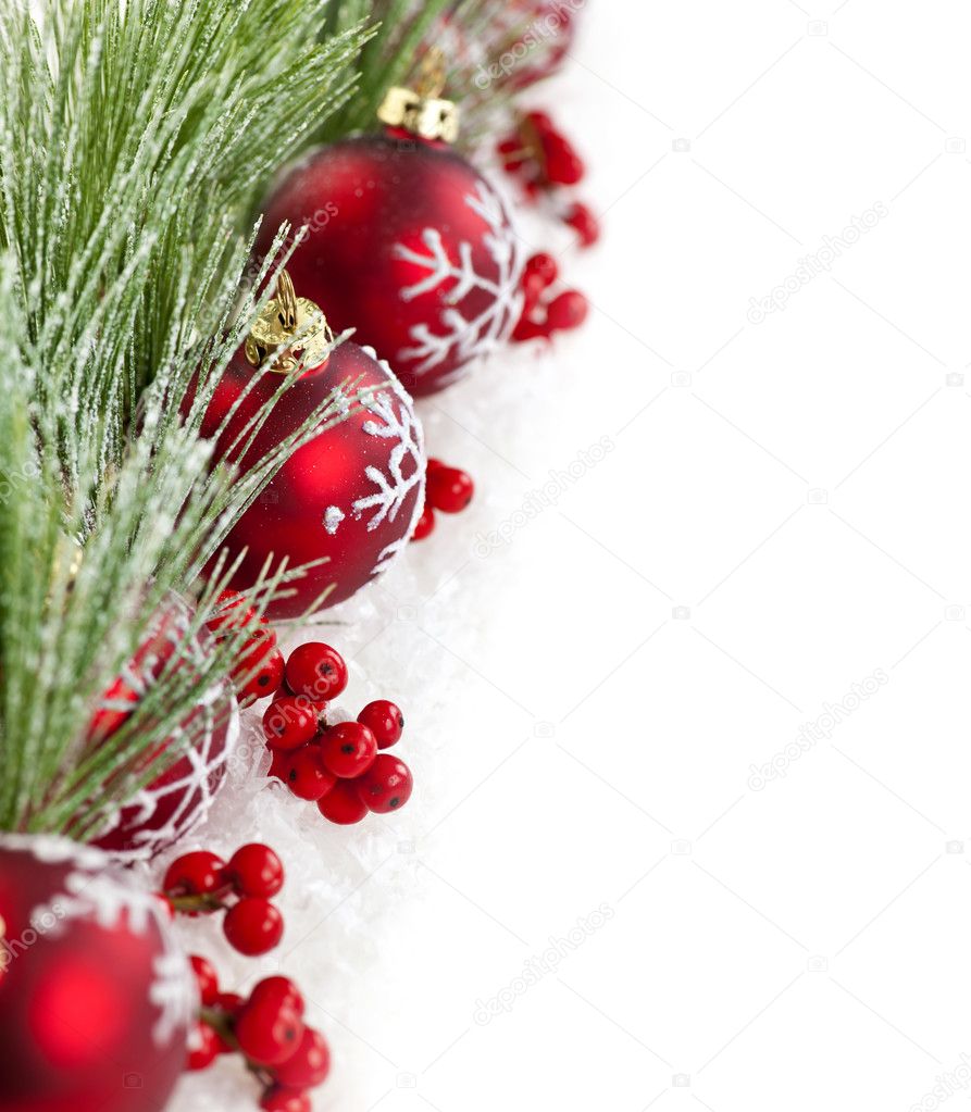 Red Christmas ornaments border