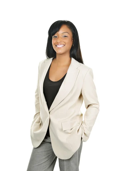 Усміхнена впевнена чорна бізнес-леді — стокове фото