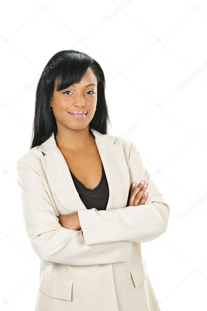 Confident black businesswoman with arms crossed