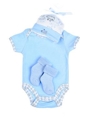 Blue baby clothes for infant boy clipart