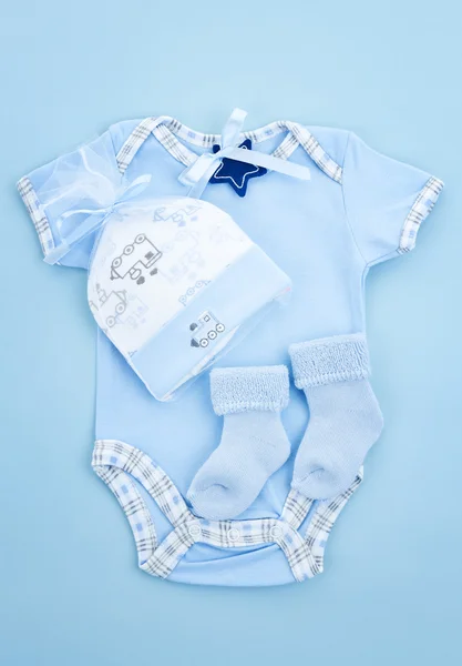 Blue baby clothes for infant boy — Stock Photo, Image