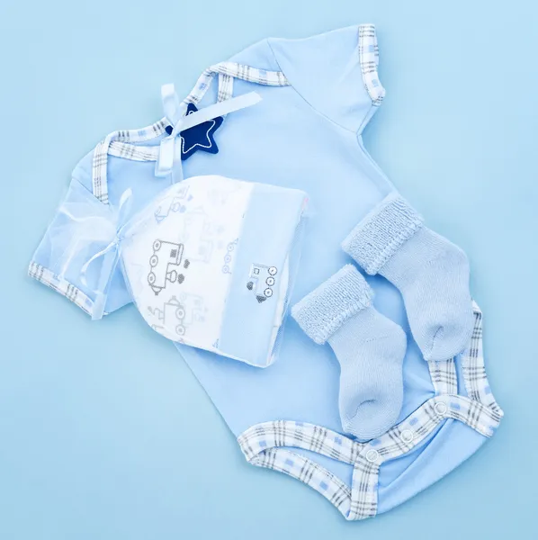 Blue baby clothes for infant boy — Stock Photo, Image