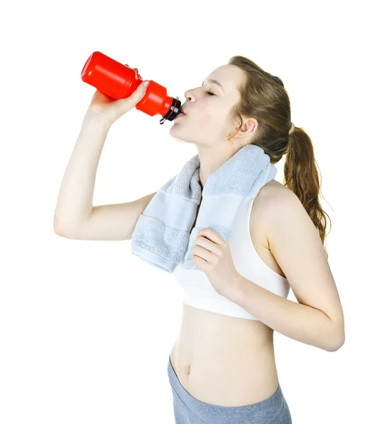 Fit girl drinking water — Stock Photo, Image