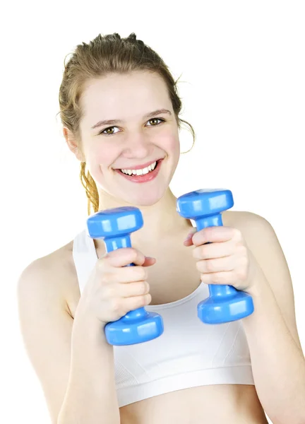Fit active girl exercising with weights — Stock Photo, Image