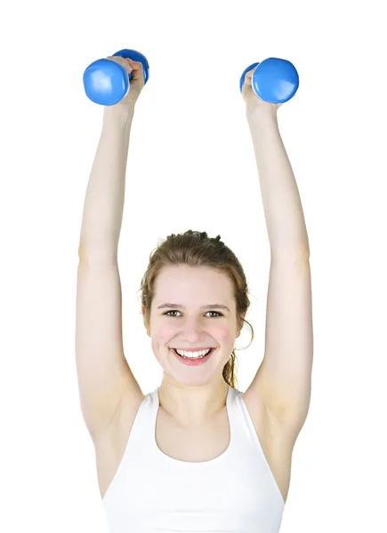 Fit active girl lifting weights for fitness — Stock Photo, Image