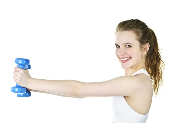 Fit active girl lifting weights for fitness — Stock Photo, Image