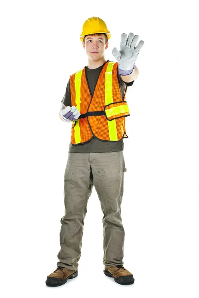 Trabajador de la construcción sobre fondo blanco — Foto de Stock