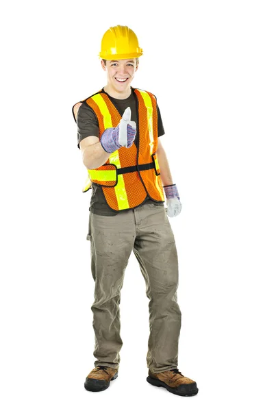 Happy construction worker showing thumbs up — Stock Photo, Image