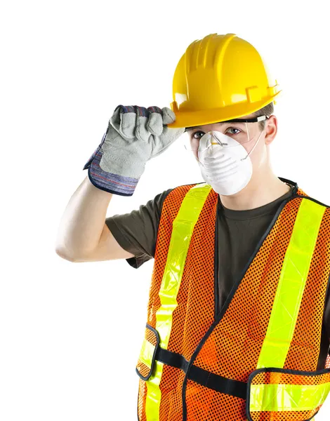 Bauarbeiter trägt Sicherheitsausrüstung — Stockfoto