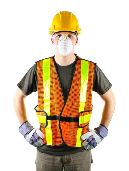 Construction worker wearing safety equipment Royalty Free Stock Images