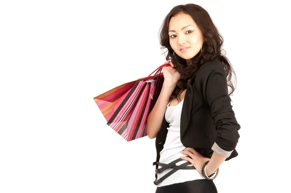 Femmes asiatiques avec sacs à provisions, isolées — Photo