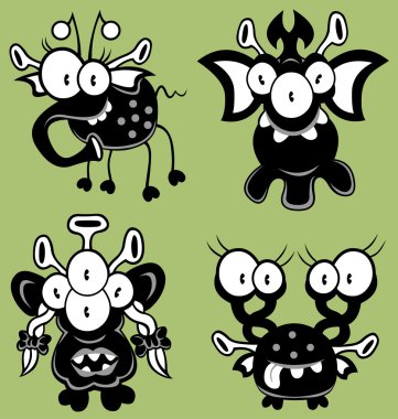 Cartoon monsters, goblins, ghosts, aliens clipart