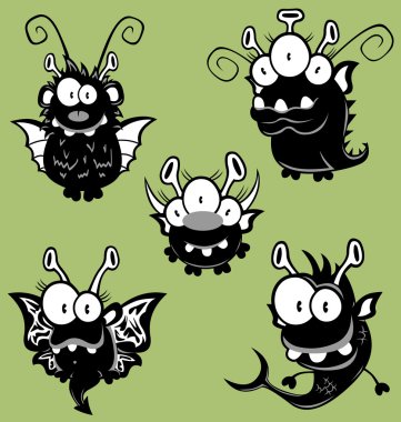 Cartoon monsters, goblins, ghosts, aliens clipart