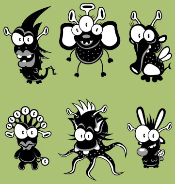 Cartoon monsters, goblins, ghosts, aliens clipart