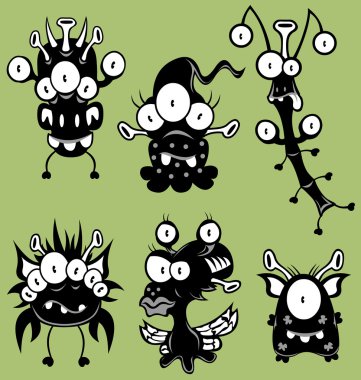 Cartoon monsters, goblins, ghosts, aliens clipart