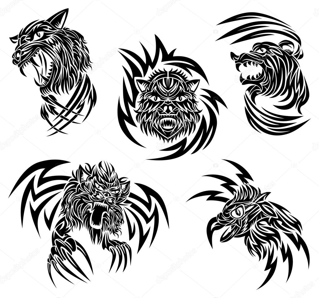 Animals tattoo designs | Wild animals tattoo — Stock Vector ...