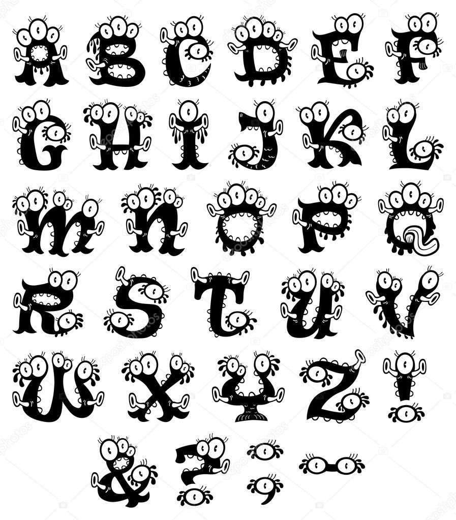 Cartoon monster alphabet