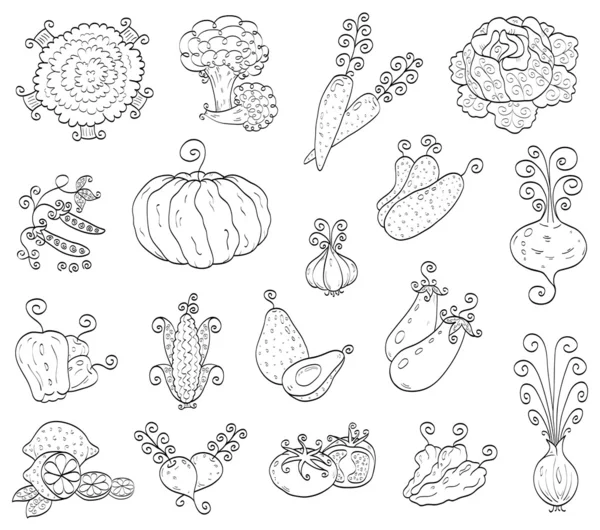 Doodle gyümölcsök, zöldségek — Stock Vector