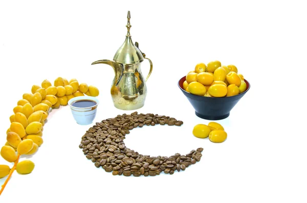 Arab kávé, és gyümölcs dátum — Stock Fotó