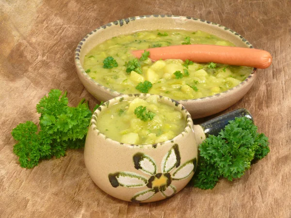 stock image Pea soup with sausage