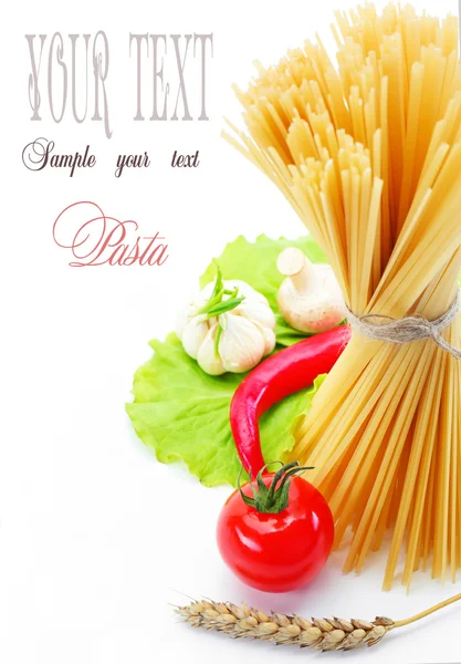 Pasta on the table and ingredients from vegetables — Stock Photo, Image