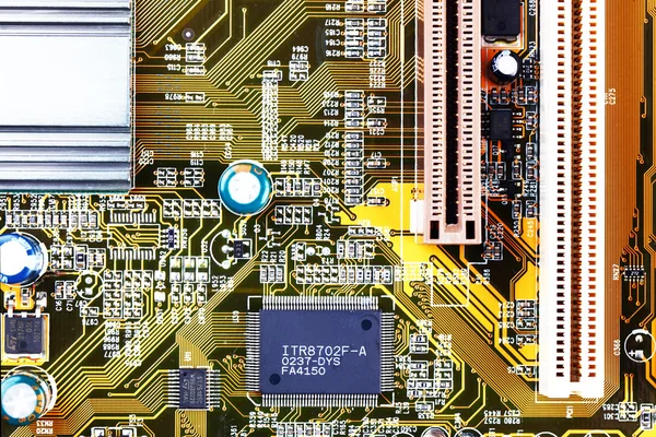 Primer plano de la placa base del ordenador — Foto de Stock