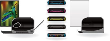 LaserJet Printer & CMYK Cartridges clipart