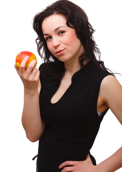 Mujer atractiva joven con manzana roja — Foto de Stock