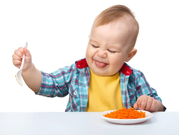 Little boy refuses to eat — Stock Photo, Image