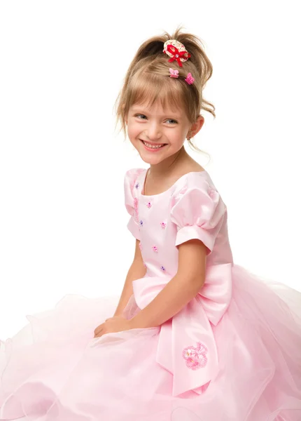 Pembe elbiseli şirin küçük kız. — Stok fotoğraf