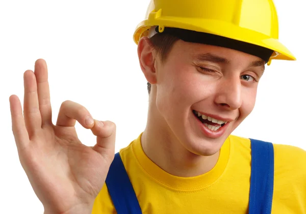 Worker showing OK sign — Stock Photo, Image