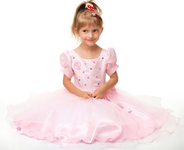 Linda niña en vestido rosa — Foto de Stock