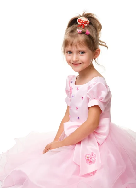 Cute little girl w różowej sukience — Zdjęcie stockowe