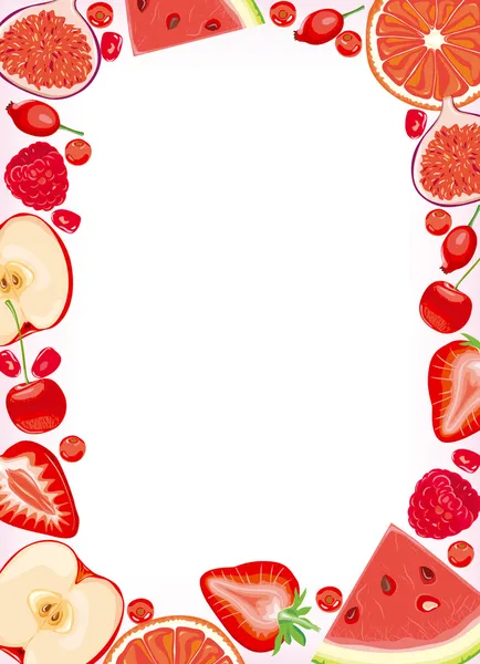 Red fruits and berries frame — Stock Vector