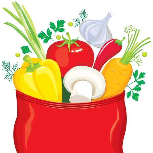 Les légumes sortent de l'emballage assaisonnements — Image vectorielle
