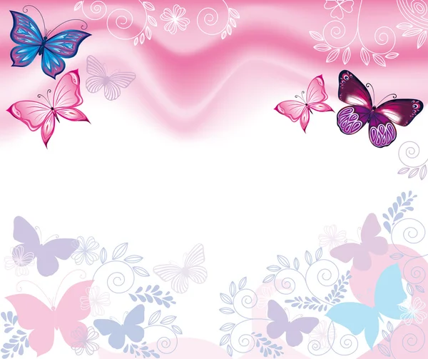 Bakgrund med blommor och fjärilar Stockillustration