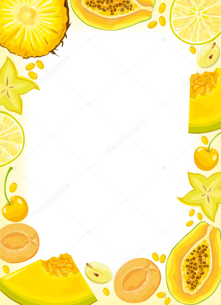 Yellow fruits and berries frame