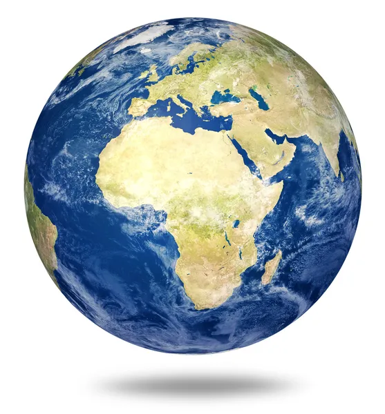 Planet Erde auf weiß - Afrika und Europa — Stockfoto