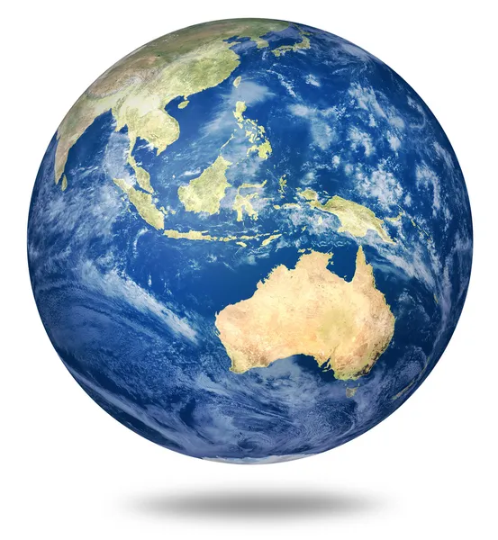 Planeta Země na bílém - australský pohled — Stock fotografie